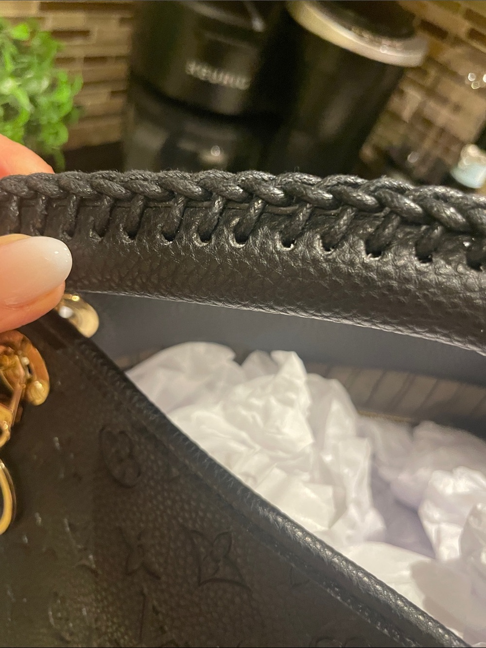 Black Embossed Monogram Braided-Handle Satchel - Picture 15 of 15